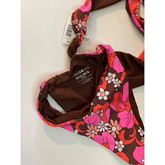 Frankies Bikinis Dorothy One Piece Size S NWT Tropics HalterFloral Pink Brown - Picture 6 of 6